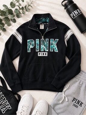 PINK Victoria’s Secret Palm Logo 1/4 Zip Sweatshirt XS